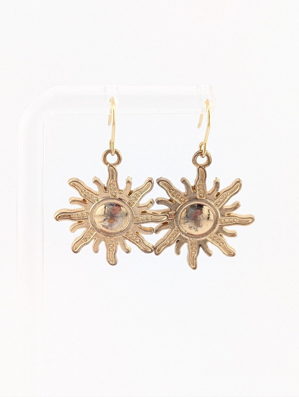 Celestial Sun Earrings - Gold Tone - Vintage Upcycled Jewelry - Picture 2 of 7